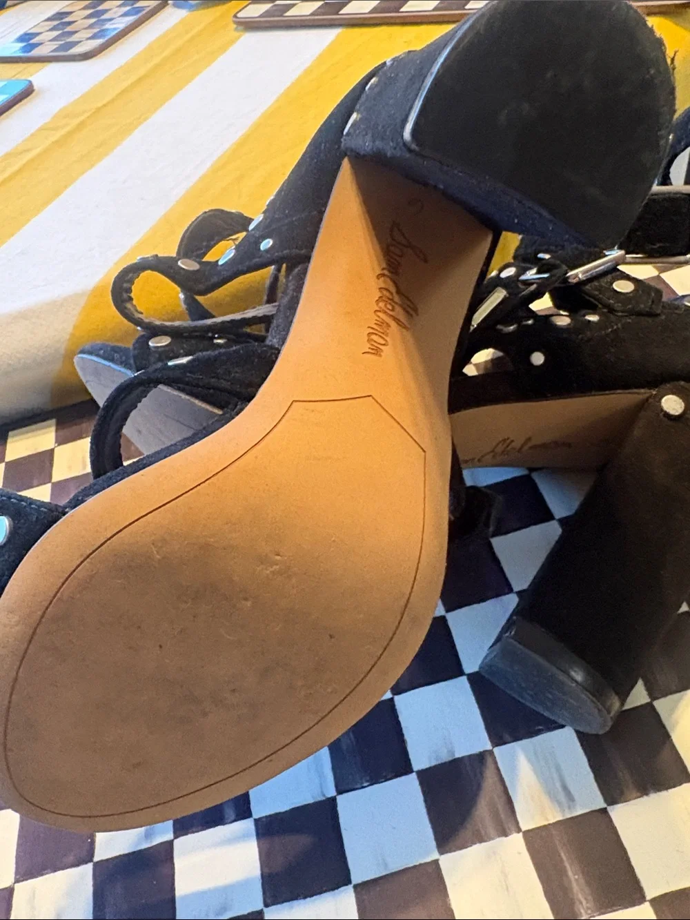 Sam Edelman Black Studded Multi-Strap High Heels
